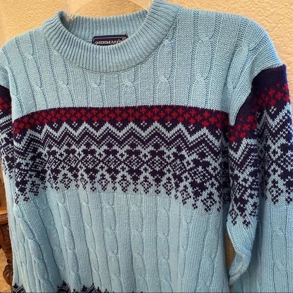 Vintage OSHMAN’S Blue Fair Isle Sweater Size Medium-Unisex - Picture 3 of 9